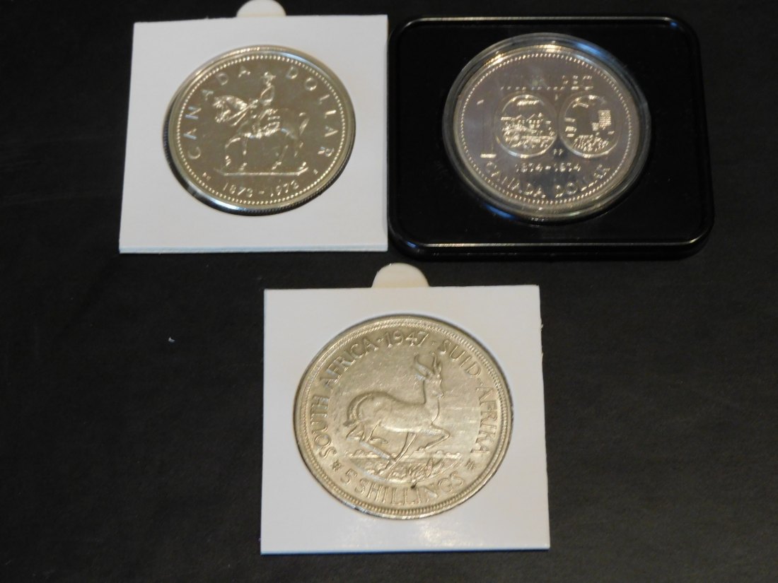  CANADA 2X 1 DOLLAR1973-74-S.AFRICA 5 SH.1947.GRADE-PLEASE SEE PHOTOS.   