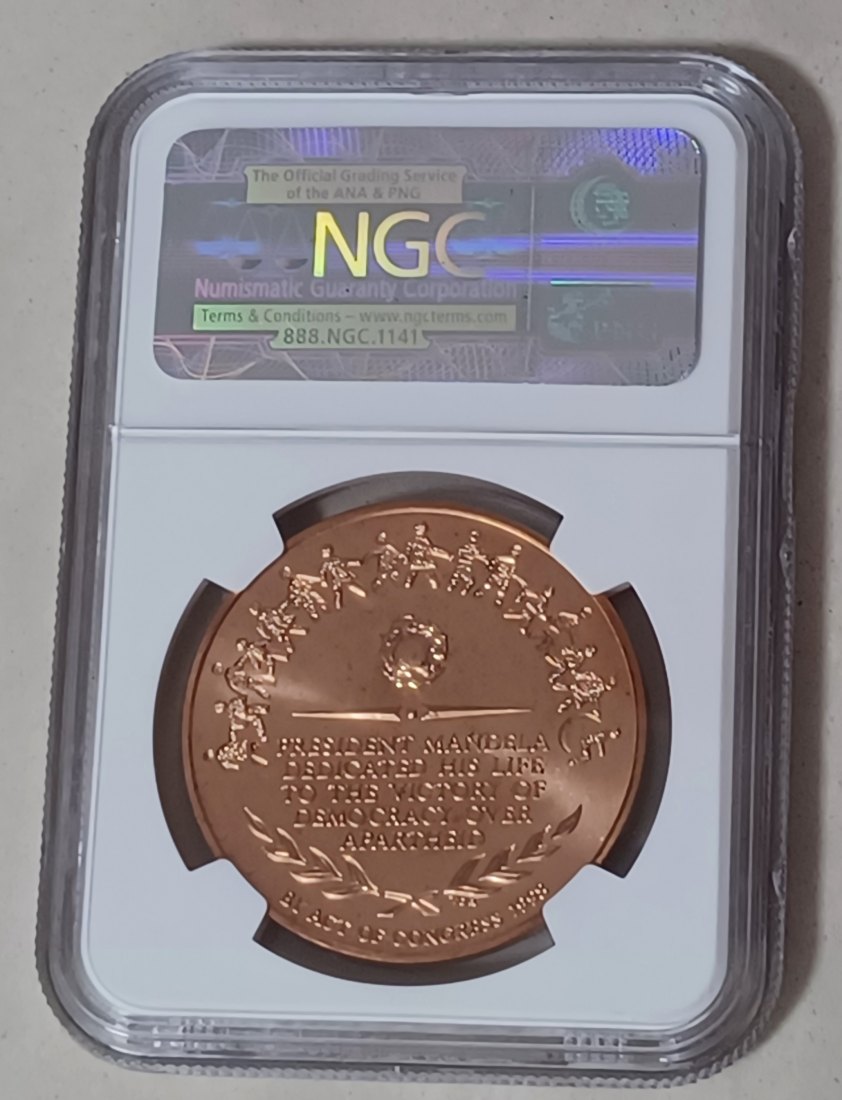  1998 President Nelson Mandela of South Africa Victory over Apartheid Bronze 35mm Medal NGC MS67RD   