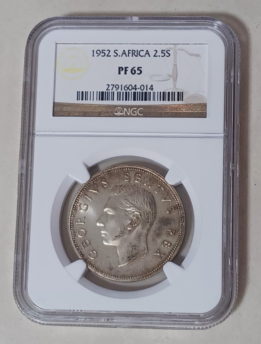 1952 South Africa PROOF 50% Silver George VI Half Crown 2½ Shillings 2½S NGC PF65 MINTAGE 16,OOO