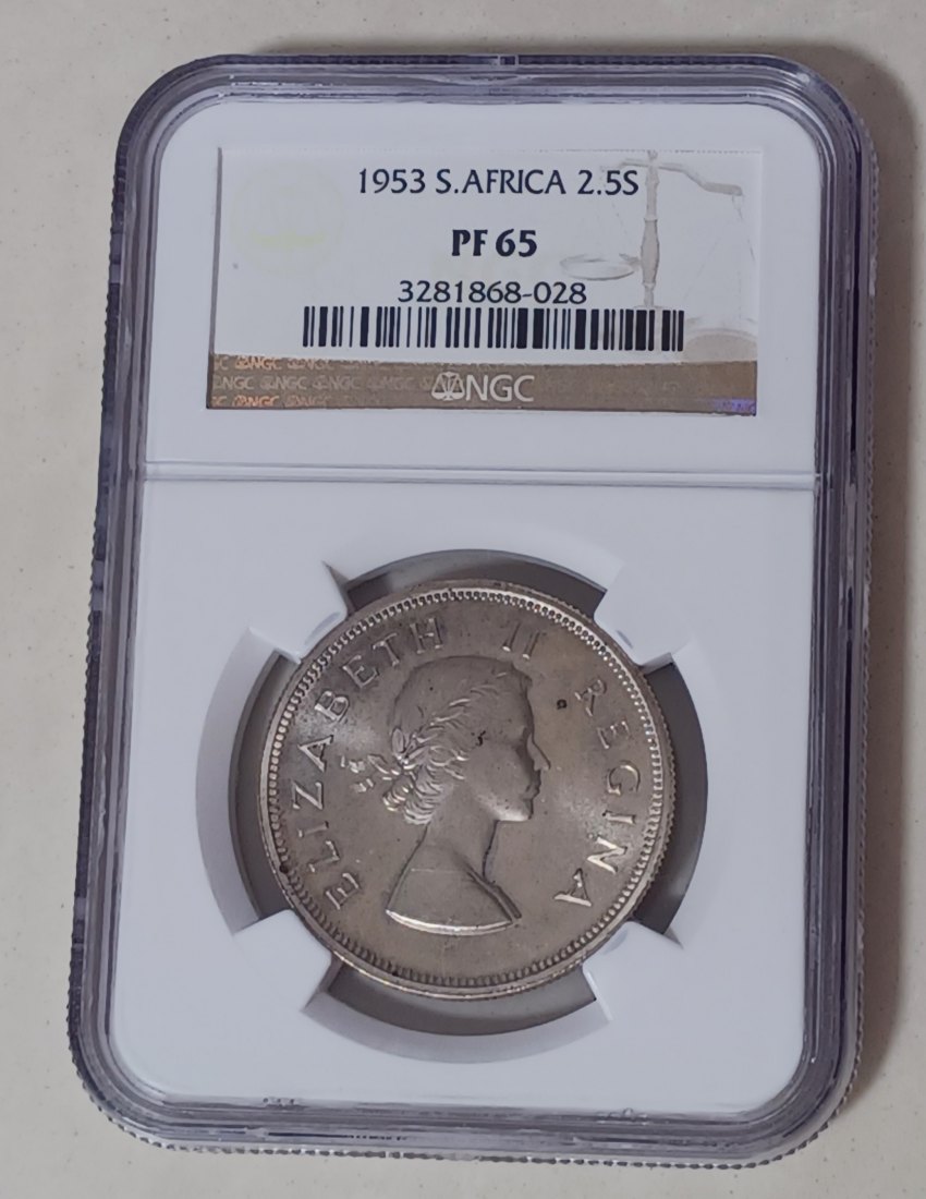 1953 South Africa PROOF 50% Silver Elizabeth II Half Crown 2½ Shillings 2½S NGC PF65 MINTAGE 5,000