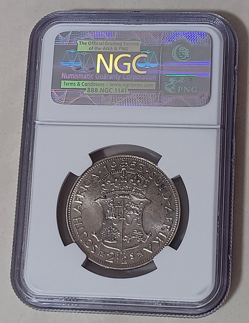  1953 South Africa PROOF 50% Silver Elizabeth II Half Crown 2½ Shillings 2½S NGC PF65 MINTAGE 5,000   