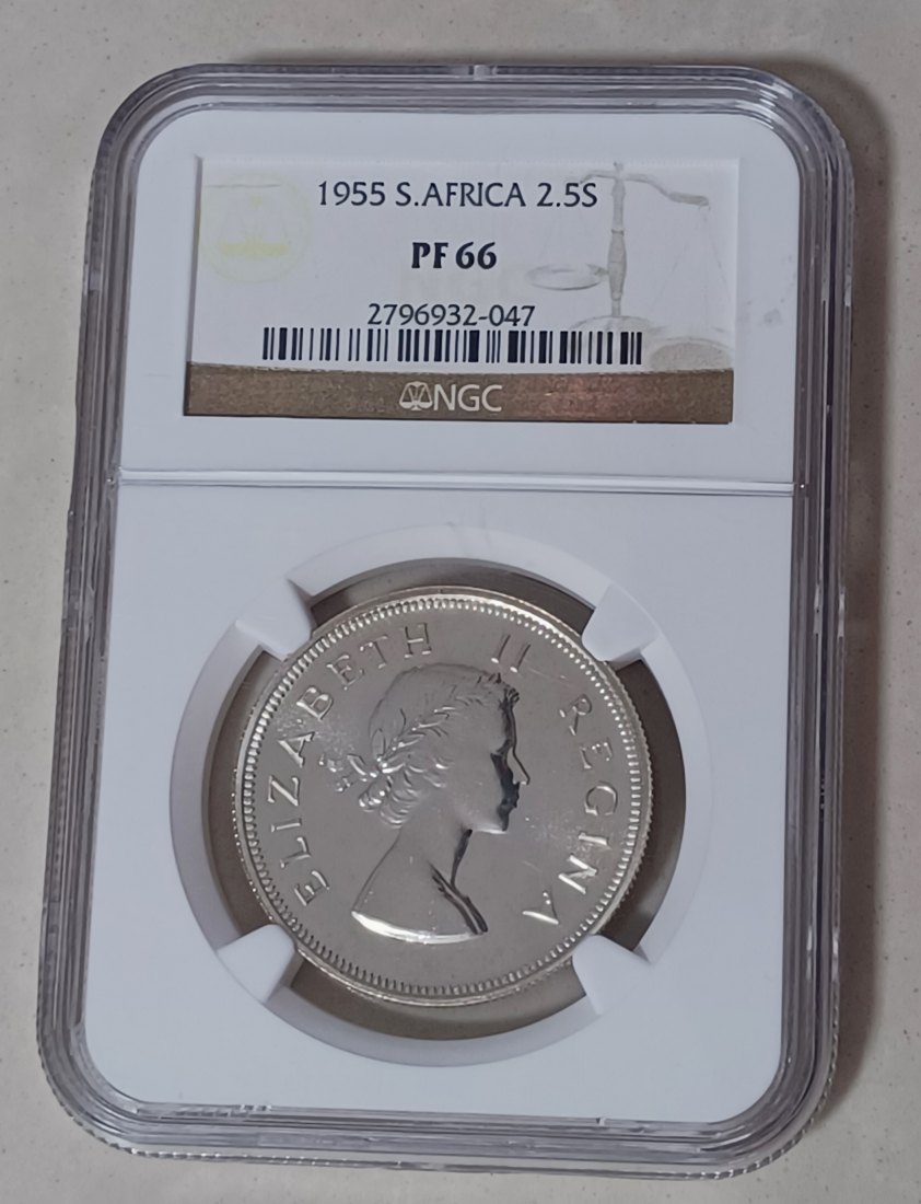  1955 South Africa PROOF 50% Silver Elizabeth II Half Crown 2½ Shillings 2½S NGC PF66 MINTAGE 2,850   