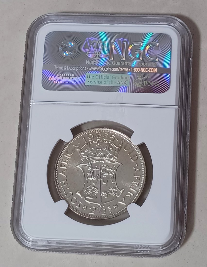  1955 South Africa PROOF 50% Silver Elizabeth II Half Crown 2½ Shillings 2½S NGC PF66 MINTAGE 2,850   