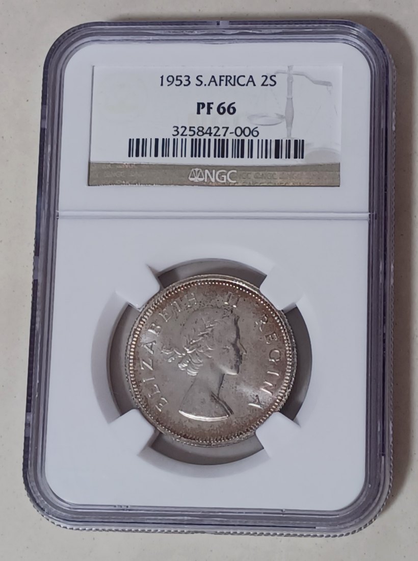 1953 South Africa PROOF 50% Silver Elizabeth II 2 Shillings 2S NGC PF66 MINTAGE 5,000
