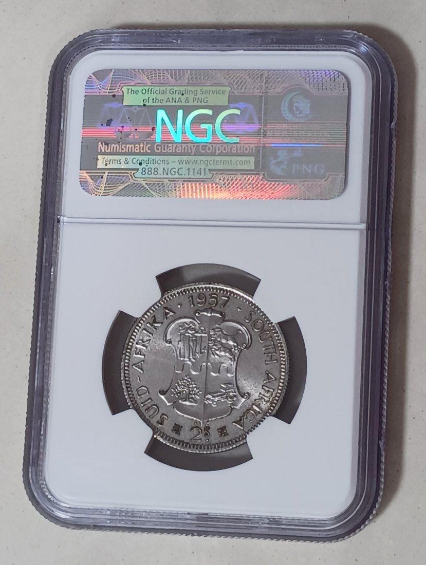  1957 South Africa PROOF 50% Silver Elizabeth II 2 Shillings 2S NGC PF65 MINTAGE 1,130 VERY RARE   