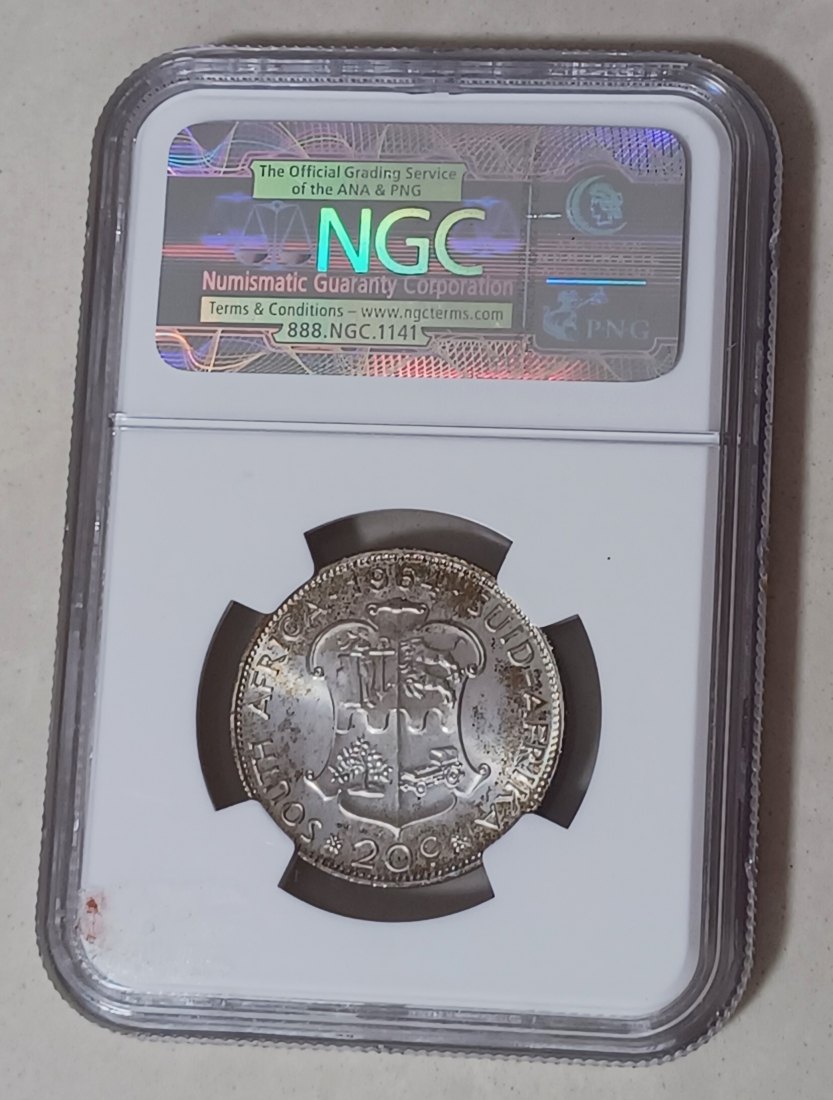  1964 South Africa PROOF Van Riebeek Twenty Cent 20c NGC PF66 MINTAGE 16,000 50% Silver   