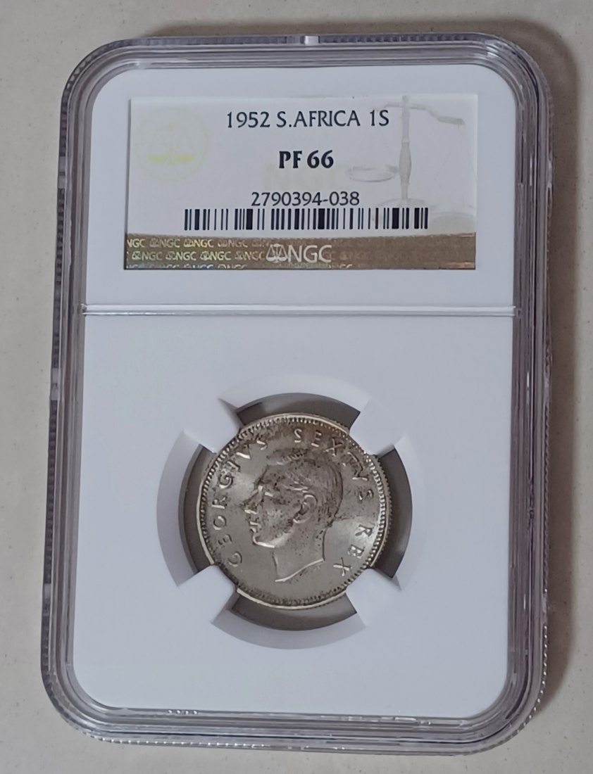 1952 South Africa PROOF George VI One Shilling 1S NGC PF66 MINTAGE 16,000 50% Silver
