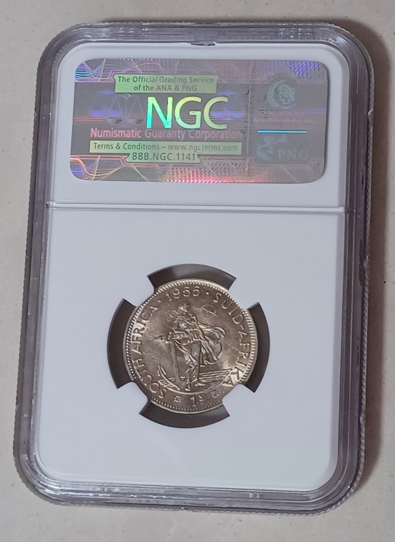  1955 South Africa George VI One Shilling 1S NGC AU58 50% Silver   