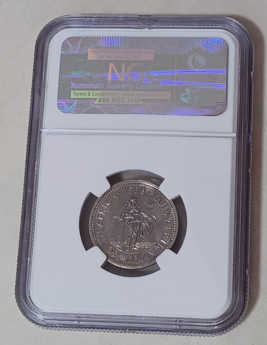  EXTREMELY RARE 1958 South Africa PROOF Elizabeth II One Shilling 1S NGC PF65 MINTAGE 985 50% Silver   
