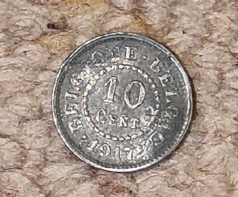  Belgien 10 Cents 1917, Zink, seltenser Jahrgang   