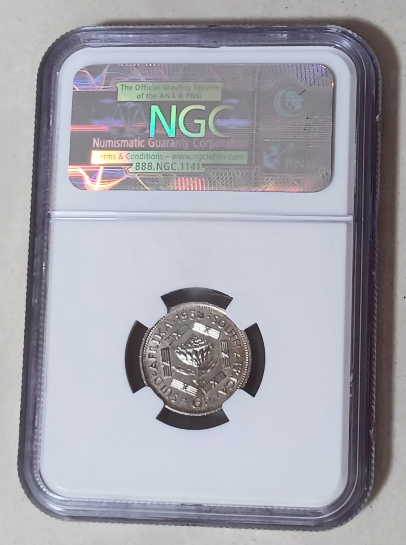  EXTREMELY RARE 1958 South Africa PROOF Elizabeth II Six Pence 6P NGC PF62 MINTAGE 985 50% Silver   