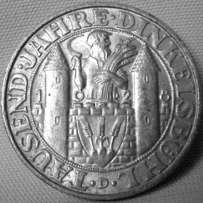  Weimar, 3 Mark 1928 D, Dinkelsbühl, J 334   