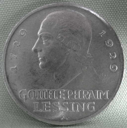  Weimar, 3 Mark 1929 A, Lessing, J 335   