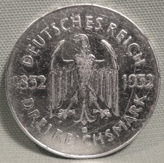  Weimar, 3 Mark 1932 G Goethe, J 350   