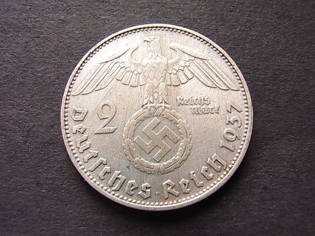  Drittes Reich 2 Mark 1938 D ss feine Kratzer Silber   