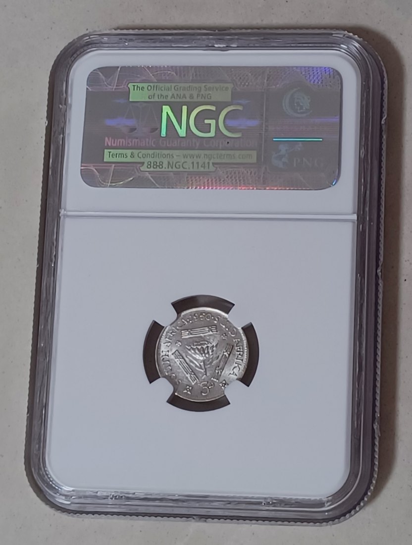  1950 BU UNC South Africa George VI Three Pence 3P  NGC MS61 80% Silver   