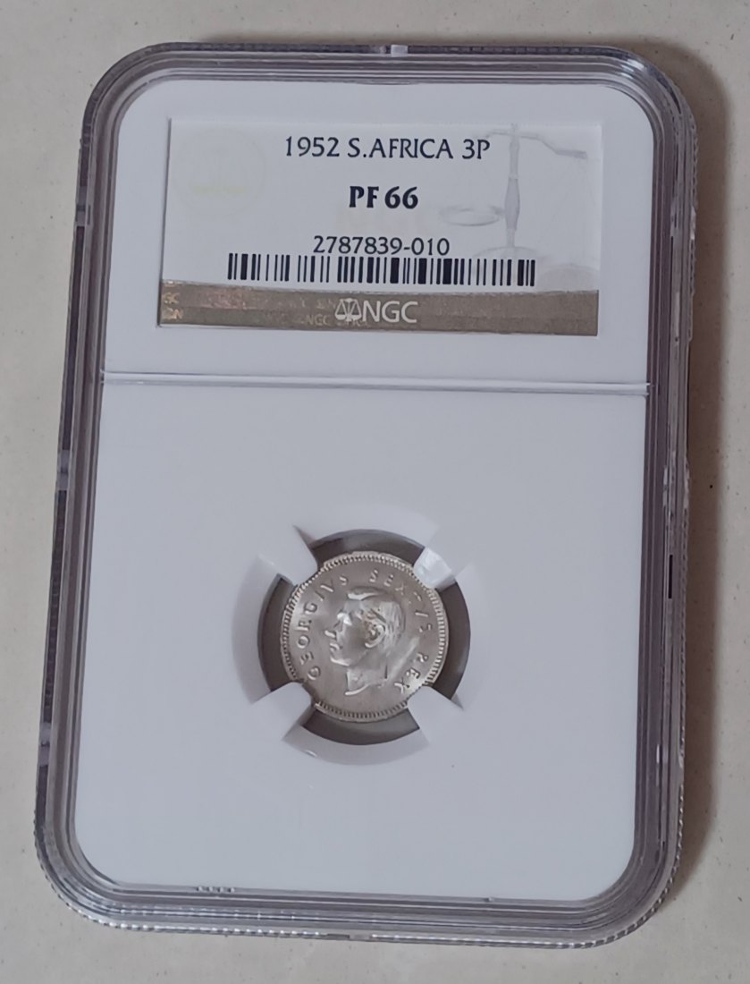  1952 South Africa PROOF George VI Three Pence 3P NGC PF66 MINTAGE 16,000 50% Silver   