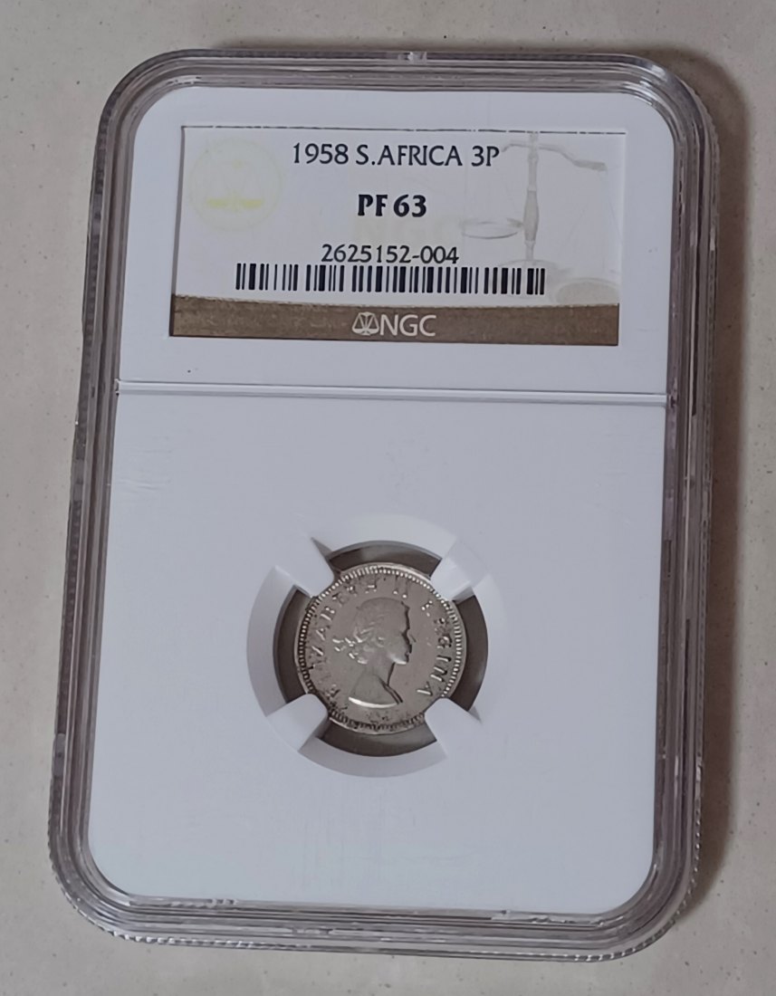  1958 South Africa PROOF Elizabeth II Three Pence 3P NGC PF63 MINTAGE 985 VERY RARE 50% Silver   