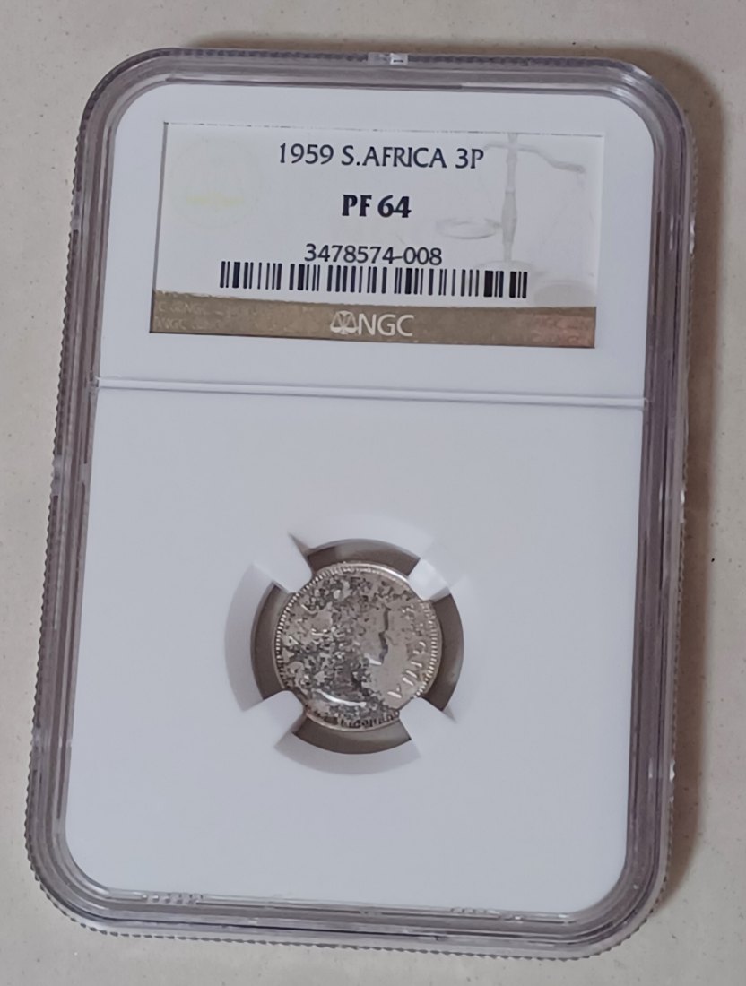  1959 South Africa PROOF Elizabeth II Three Pence 3P NGC PF64 MINTAGE 950 VERY RARE 50% Silver   