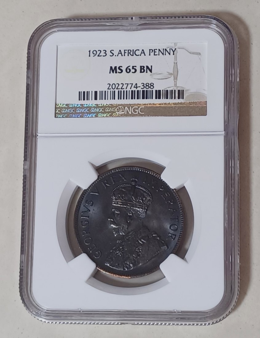  1923 South Africa BU UNC George V One Penny 1P NGC MS65BN MINTAGE 91,027 KEY DATE   