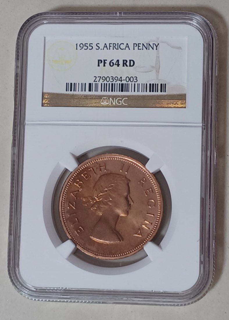 1955 South Africa PROOF Elizabeth II One Penny 1P NGC PF64RD MINTAGE 2,850 VERY RARE