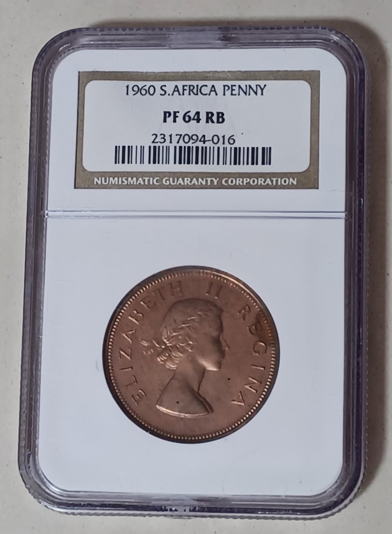  1960South Africa PROOF Elizabeth II One Penny 1P NGC PF64RB MINTAGE 3,360 VERY RARE   