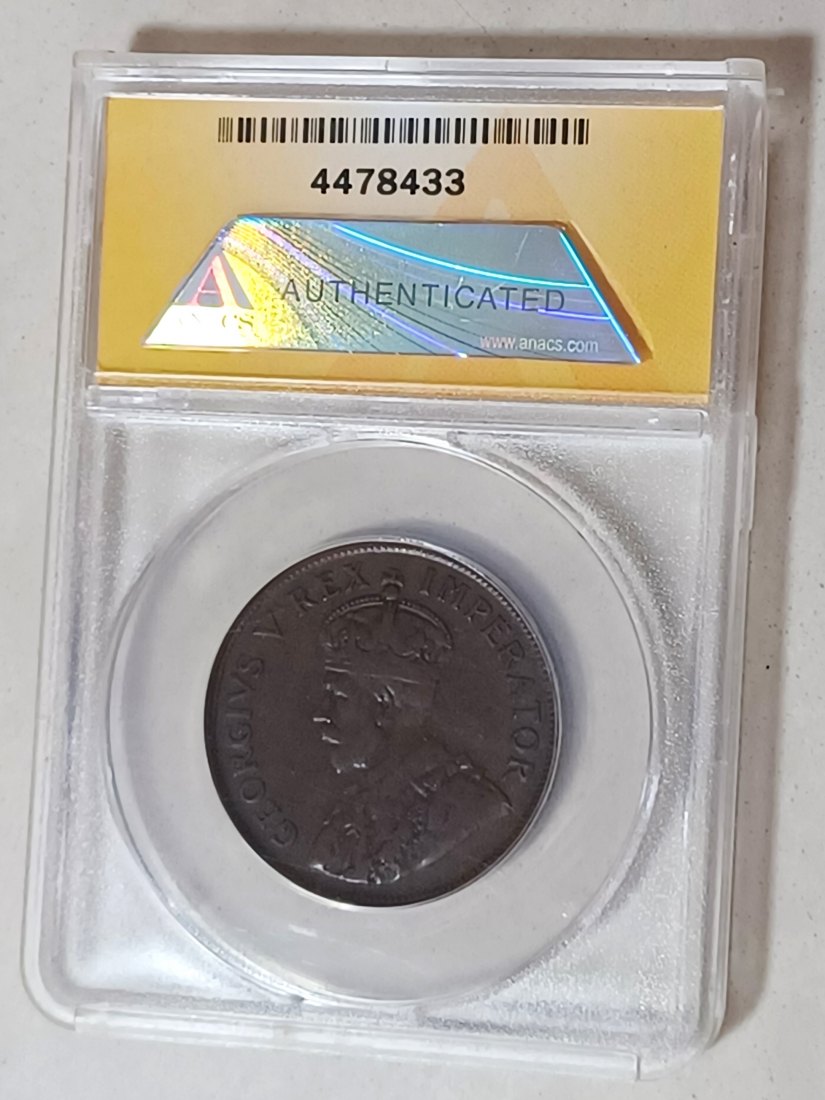  1926 South Africa George V Bronze One Penny 1P ANACS VF30 31mm 9,45g   
