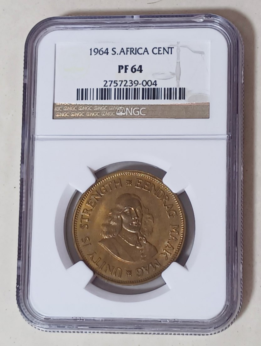  1964 South Africa PROOF Van Riebeek One One Cent 1c NGC PF64 MINTAGE 16,000   