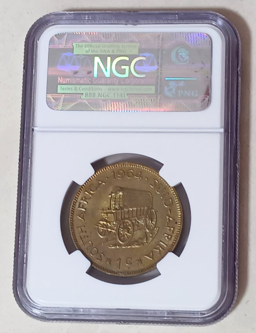 1964 South Africa PROOF Van Riebeek One One Cent 1c NGC PF64 MINTAGE 16,000   
