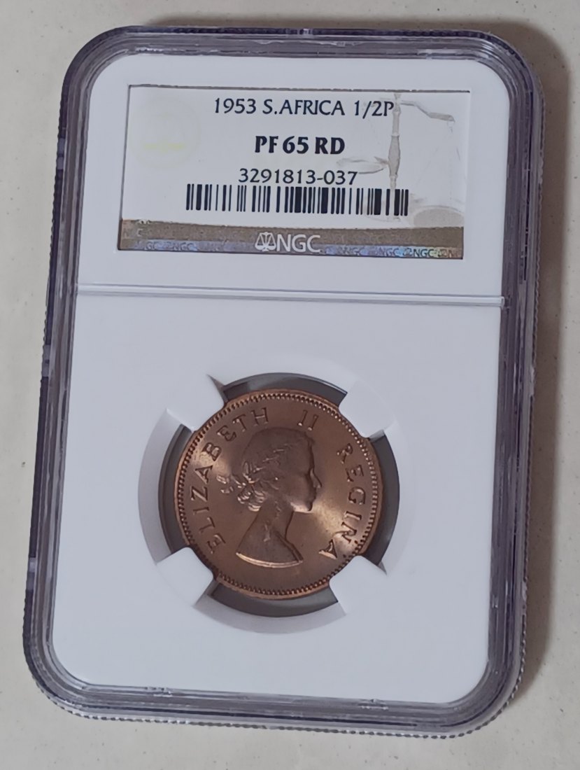 1953 South Africa PROOF Elizabeth II Half Penny 1/2P NGC PF65RD MINTAGE 5,000 VERY RARE