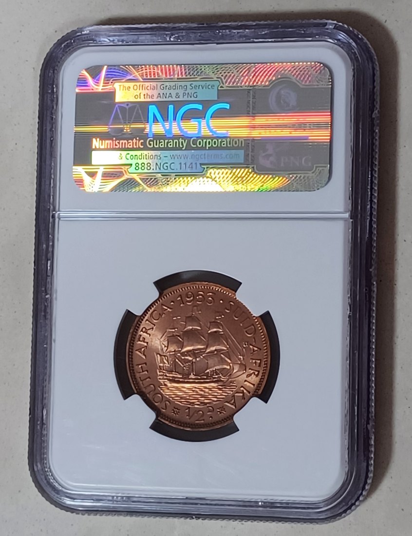  1953 South Africa PROOF Elizabeth II Half Penny 1/2P NGC PF65RD MINTAGE 5,000 VERY RARE   