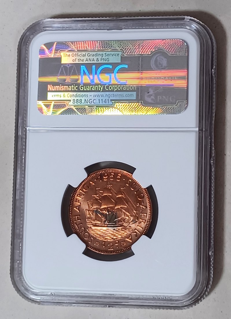  1955 South Africa PROOF Elizabeth II Half Penny 1/2P NGC PF64RB MINTAGE 2,850 VERY RARE   