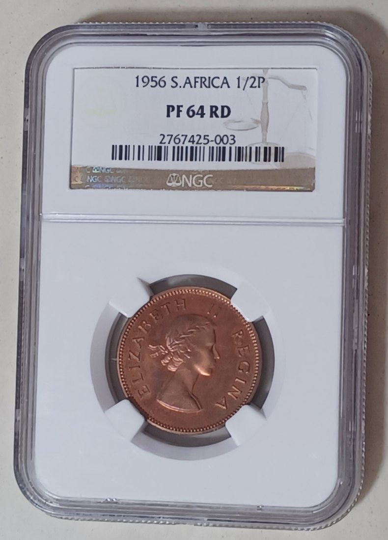  1956 South Africa PROOF Elizabeth II Half Penny 1/2P NGC PF64RD MINTAGE 1,700 VERY RARE   