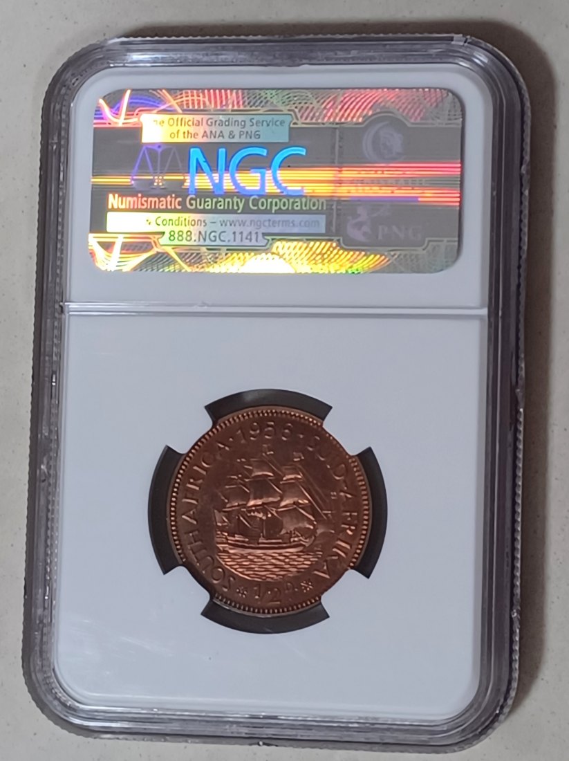  1956 South Africa PROOF Elizabeth II Half Penny 1/2P NGC PF64RD MINTAGE 1,700 VERY RARE   