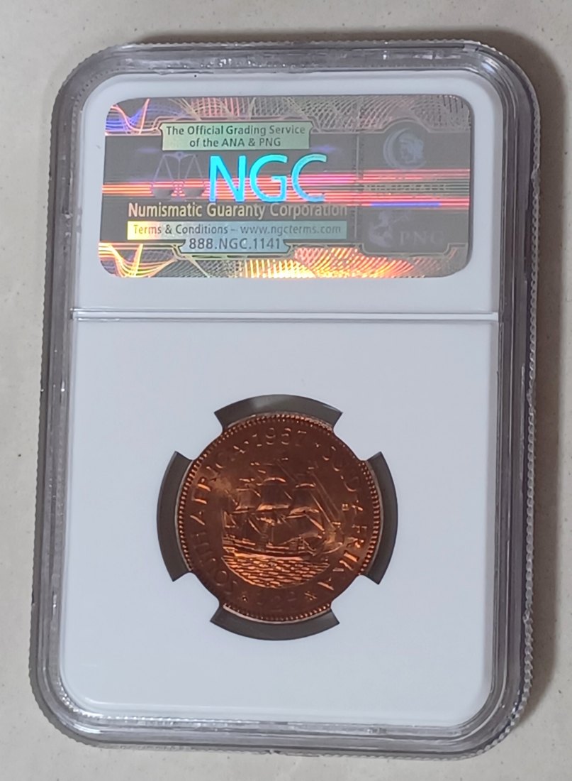  1957 South Africa PROOF Elizabeth II Half Penny 1/2P NGC PF64RB MINTAGE 1,130 VERY RARE   