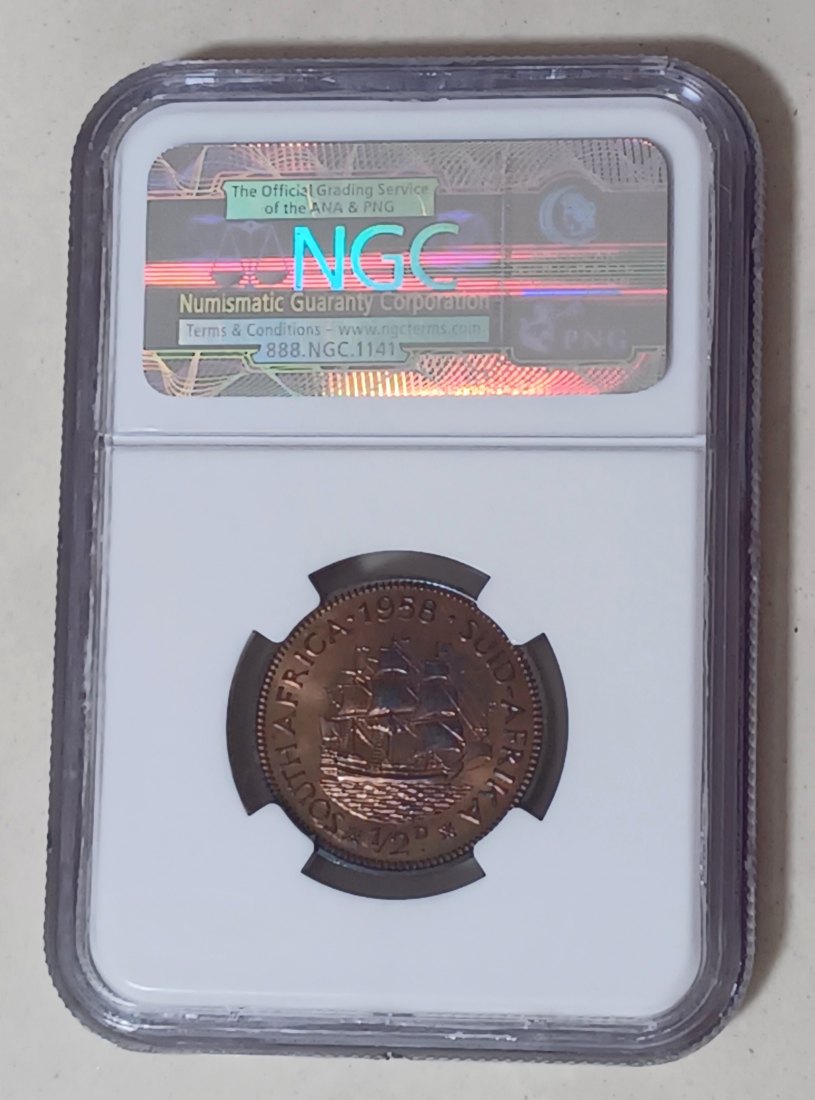  1958 South Africa PROOF Elizabeth II Half Penny 1/2P NGC PF65RB MINTAGE 985 VERY RARE   