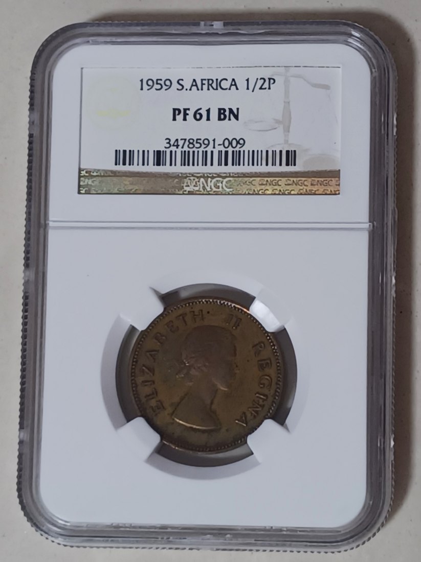  1959 South Africa PROOF Elizabeth II Half Penny 1/2P NGC PF61BN MINTAGE 950 VERY RARE   