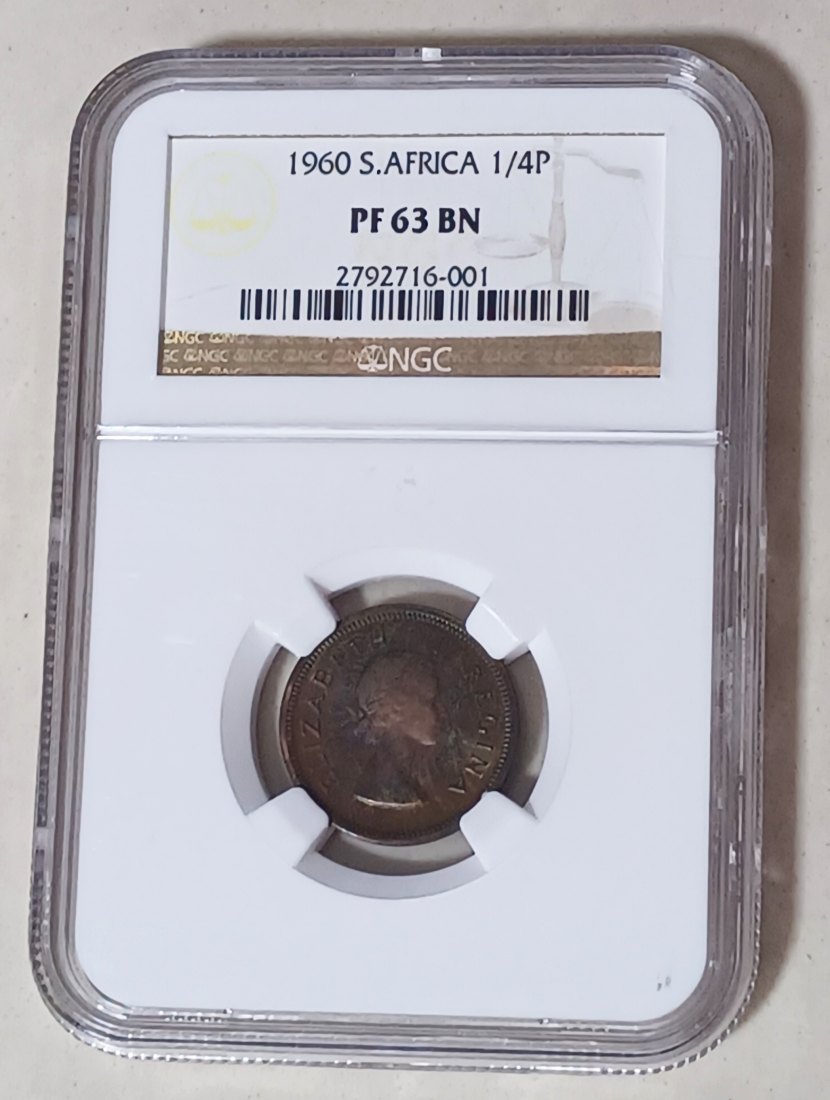  1960 South Africa PROOF Elizabeth II Quarter Penny 1/4P NGC PF63BN MINTAGE 3,360 VERY RARE   