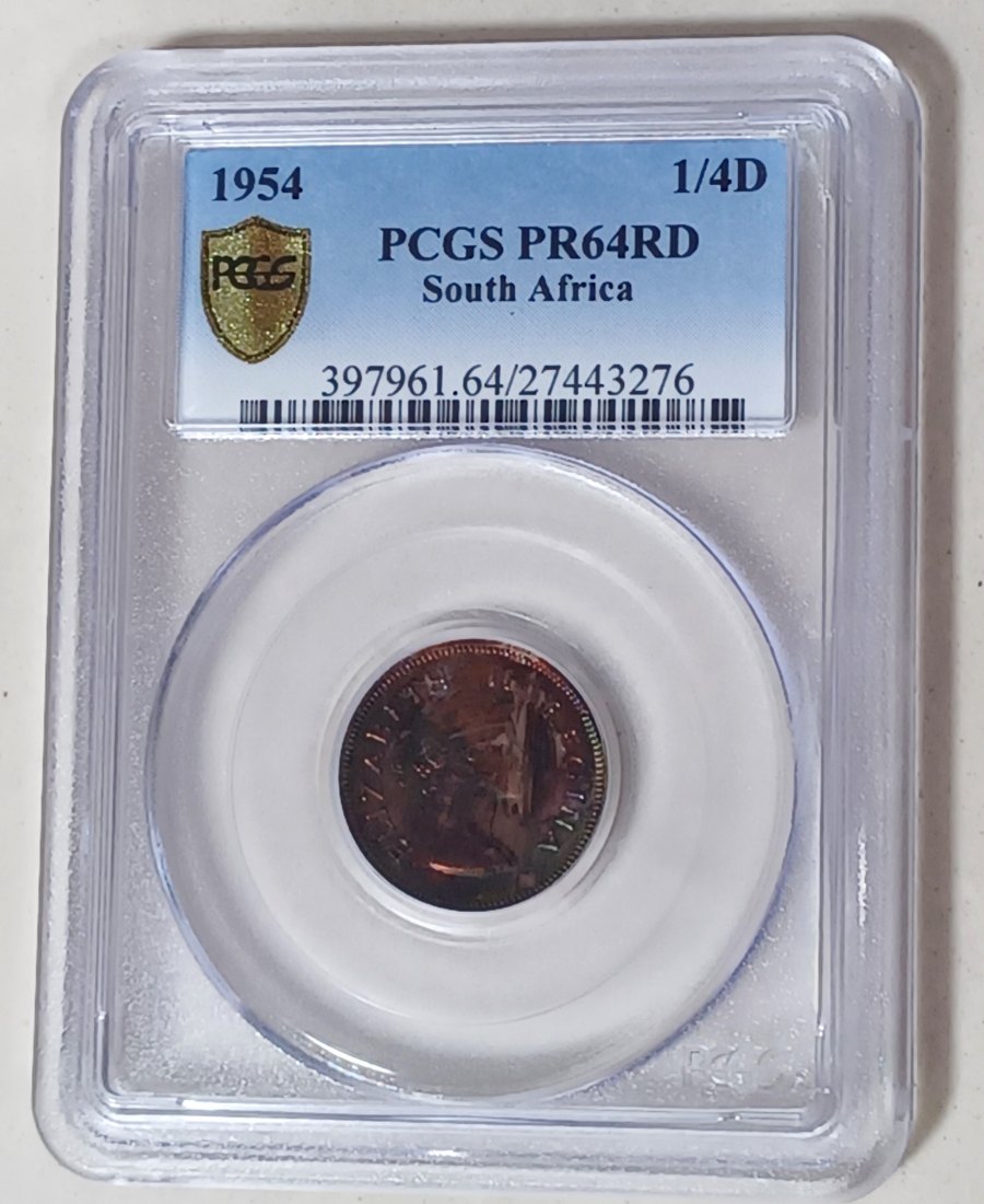  1954 South Africa PROOF Elizabeth II Quarter Penny 1/4P PCGS PF64RD MINTAGE 3,150 VERY RARE   