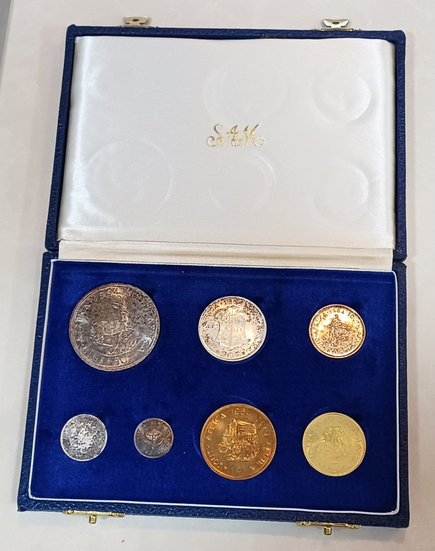  1964 South Africa PROOF Van Riebeek Seven Coin Set Includes 50c,20c,10c,5c,21/2c,1c,1/2c IN BOX   