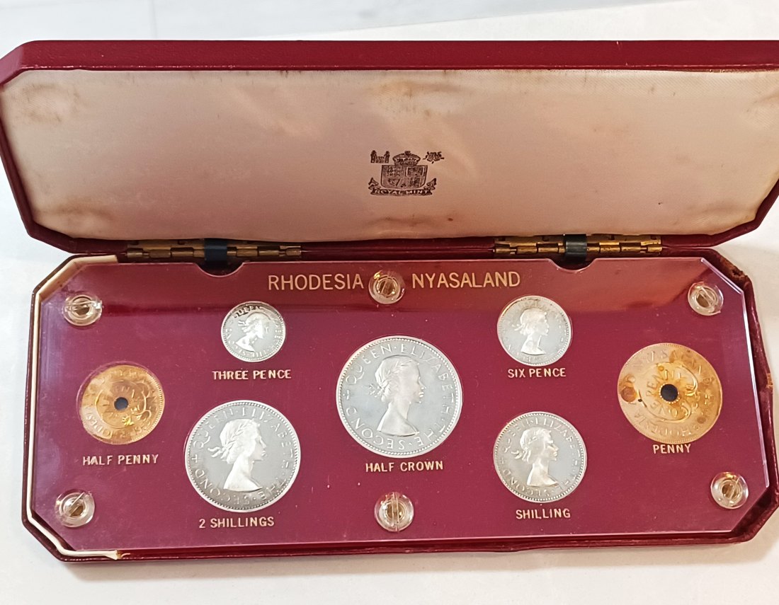 1955 Rhodesia & Nyasaland PROOF Seven Coin Set in Box MINTAGE 2,000 VERY RARE