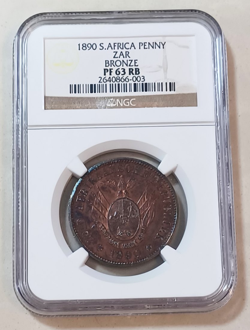  1890 PROOF South Africa ZAR Transvaal Pattern Bronze One Penny 1P NGC PF63RB MINTAGE 100 SUPER RARE   