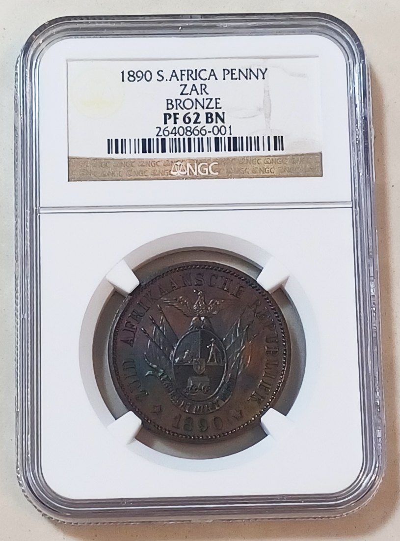  1890 PROOF South Africa ZAR Transvaal Pattern Bronze One Penny 1P NGC PF62BN MINTAGE 100 SUPER RARE   
