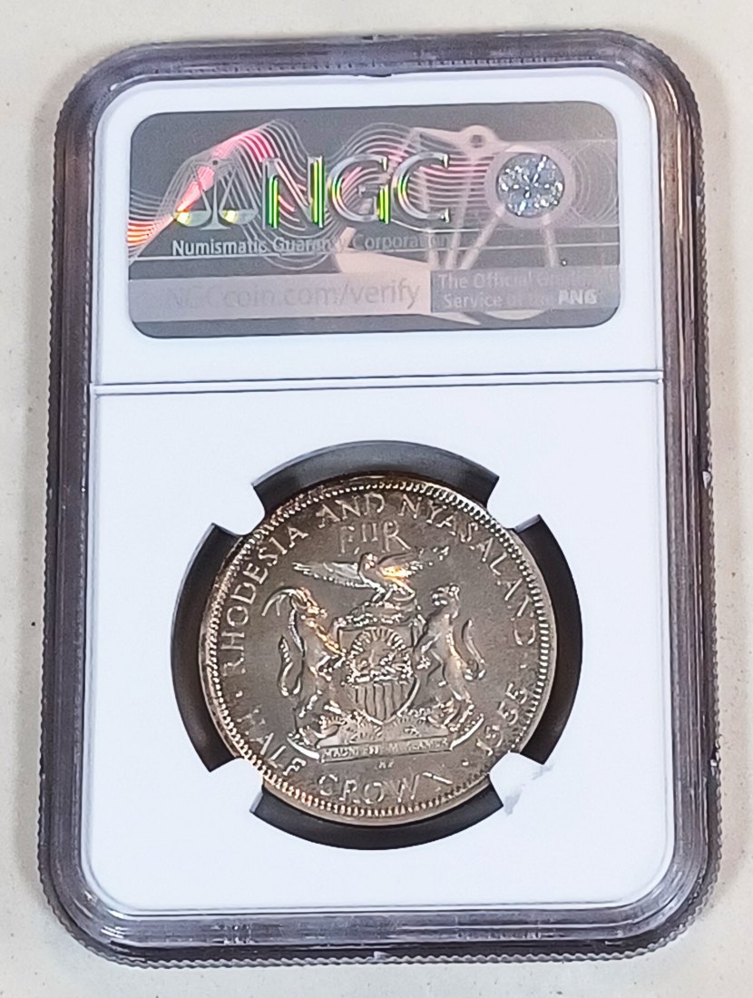  1955 Rhodesia & Nyasaland PROOF Elizabeth II Half Crown 1/2C NGC PF62 MINTAGE 2,000 VERY RARE   