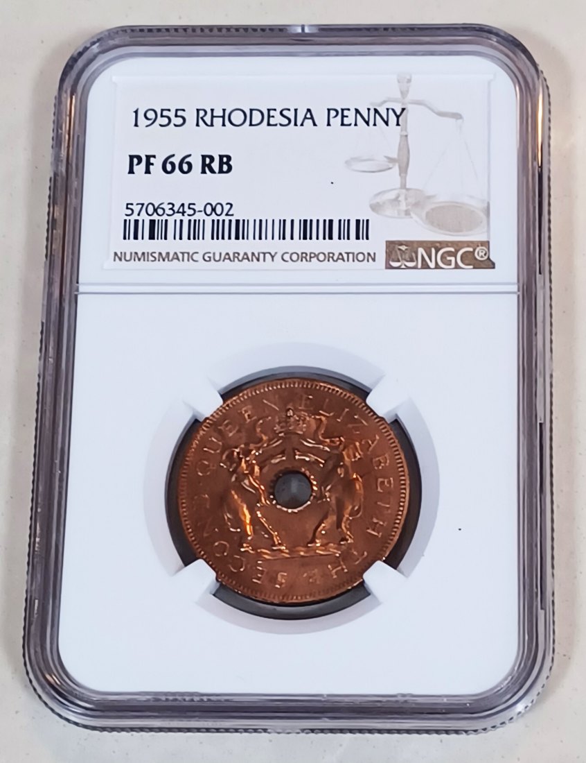 1955 Rhodesia & Nyasaland PROOF Elizabeth II One Penny 1P NGC PF66RB 2ND HIGHEST MINTAGE 2,000 RARE