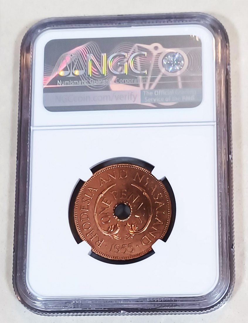  1955 Rhodesia & Nyasaland PROOF Elizabeth II One Penny 1P NGC PF66RB 2ND HIGHEST MINTAGE 2,000 RARE   
