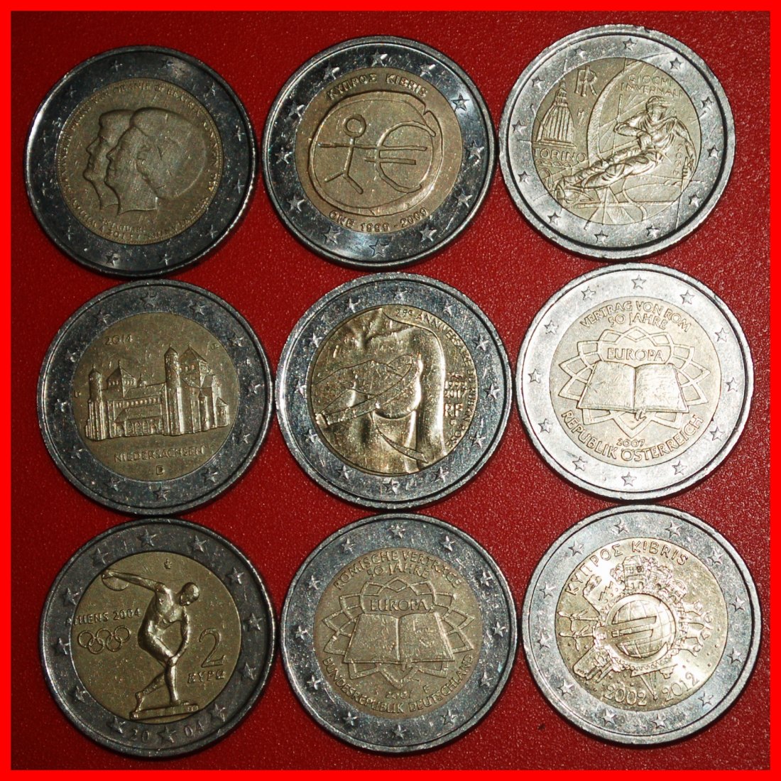 Ⰿ 9 GEDENKMÜNZEN: EUROPÄISCHE UNION ★ 2 EURO VERSCHIEDENE TYPEN 2004-2017! OHNE VORBEHALT!