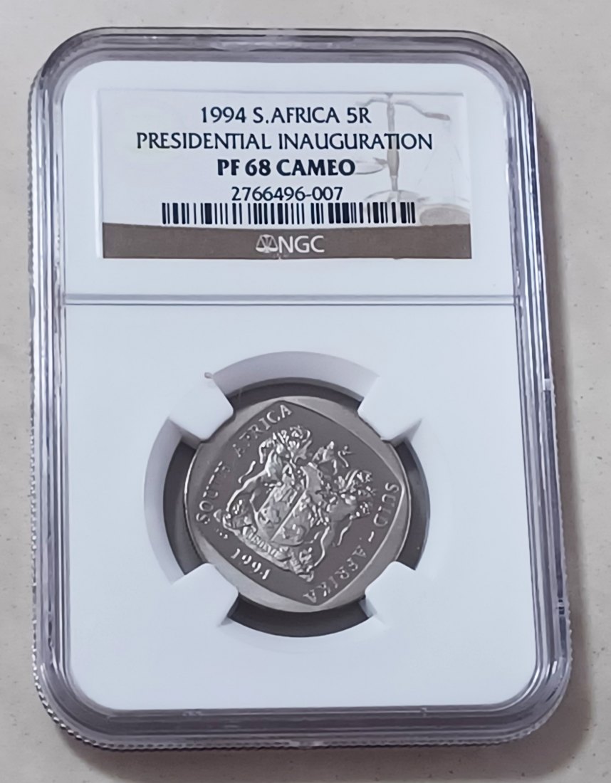 1994 South Africa PROOF Presidential Inauguration Five Rand R5 NGC PF68CAMEO 2ND HIGHEST 10k MINTED