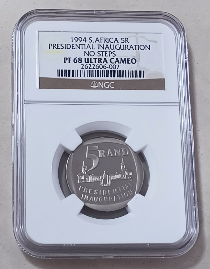  1994 South Africa PROOF Presidential Inauguration NO STEPS Five Rand R5 NGC PF68UC EXTREMELY RARE   