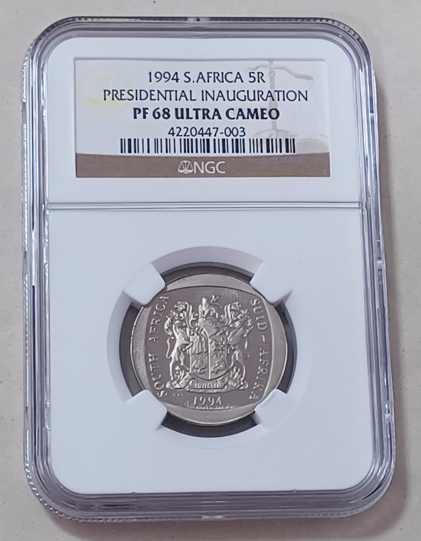 1994 South Africa PROOF Presidential Inauguration Five Rand R5 NGC PF68UC Mintage 10,000 VERY RARE